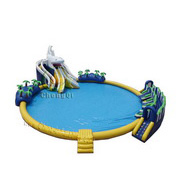 inflatable water park with shark slide